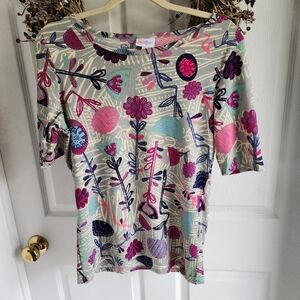 LuLaRoe Perfect T EUC Happy Colourful Print Short Sleeve Top Med